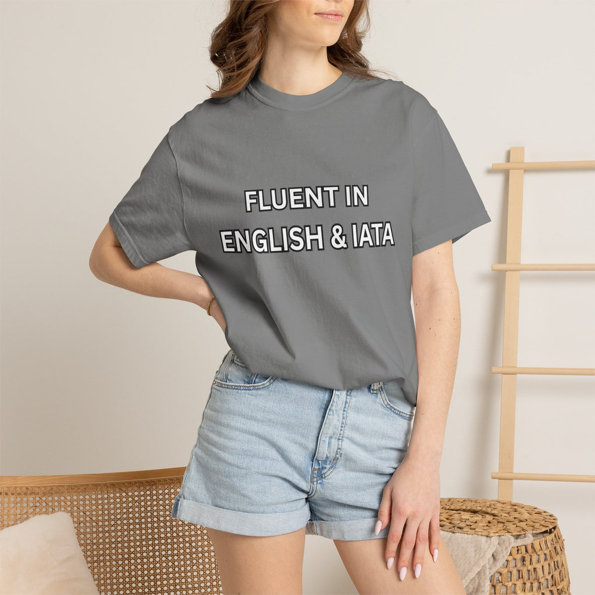 Unisex Garment-Dyed T-Shirt | Fluent in English & IATA Travel Professional Shirt | Travel Advisor Apparel